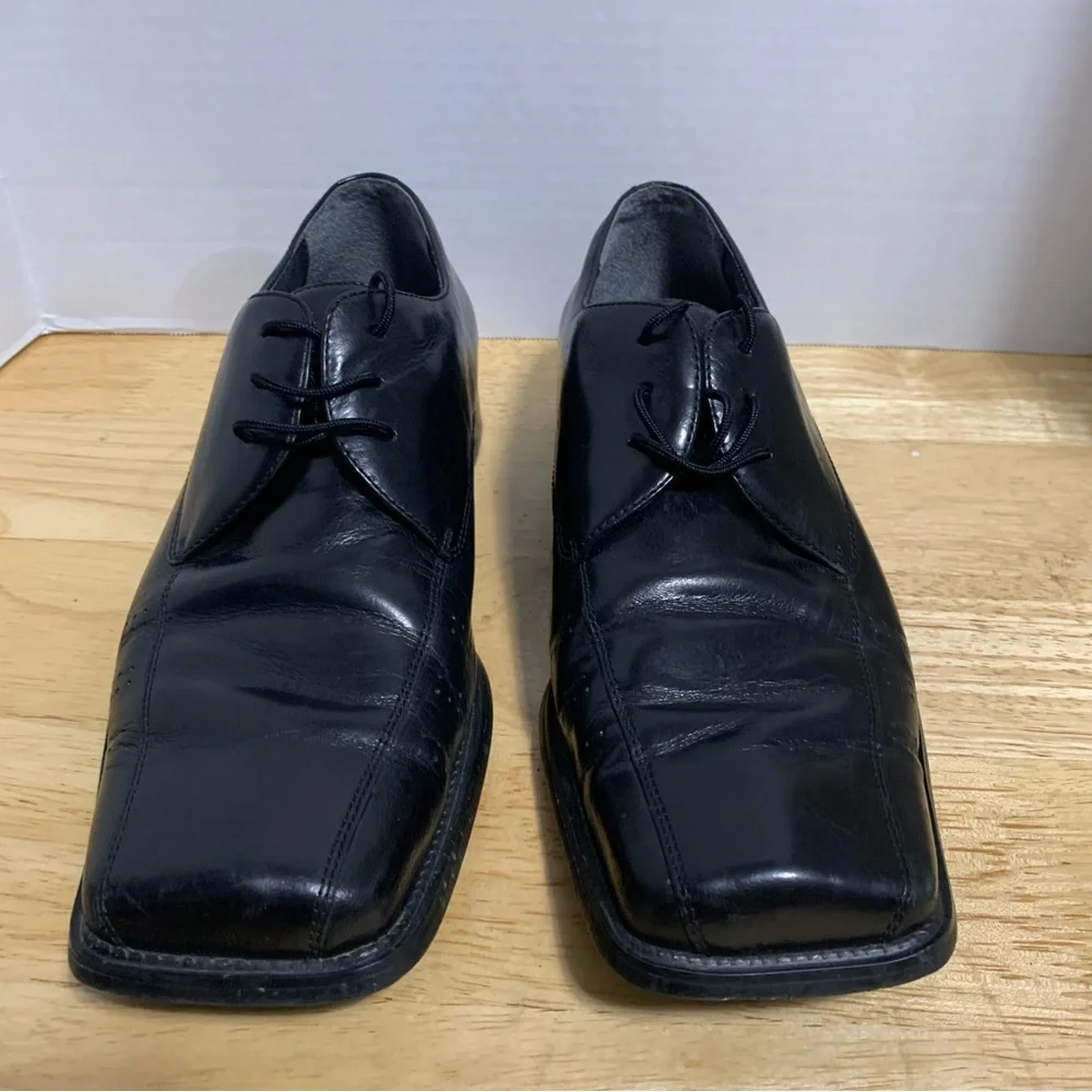 Stacy Adams Men Oxford Dress Shoes 9.5MBlack Leather Square Toe 23007-01 Lace Up