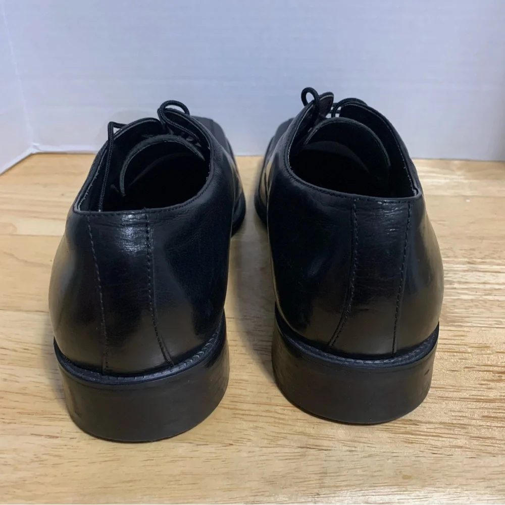 Stacy Adams Men Oxford Dress Shoes 9.5MBlack Leather Square Toe 23007-01 Lace Up