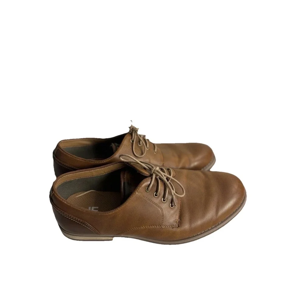 JF J. Ferrar Mens Tan Brown Faux Leather‎ Derby Dress Shoes Plain Toe Lace Up
