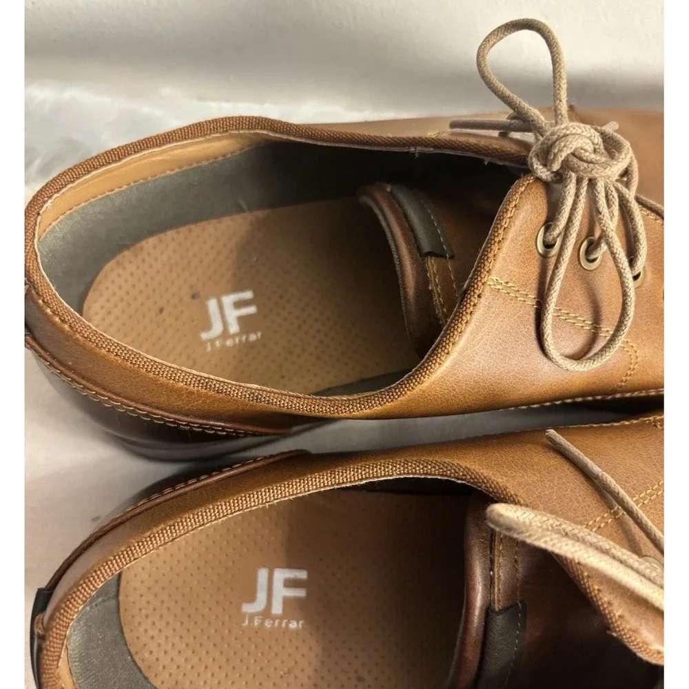JF J. Ferrar Mens Tan Brown Faux Leather‎ Derby Dress Shoes Plain Toe Lace Up