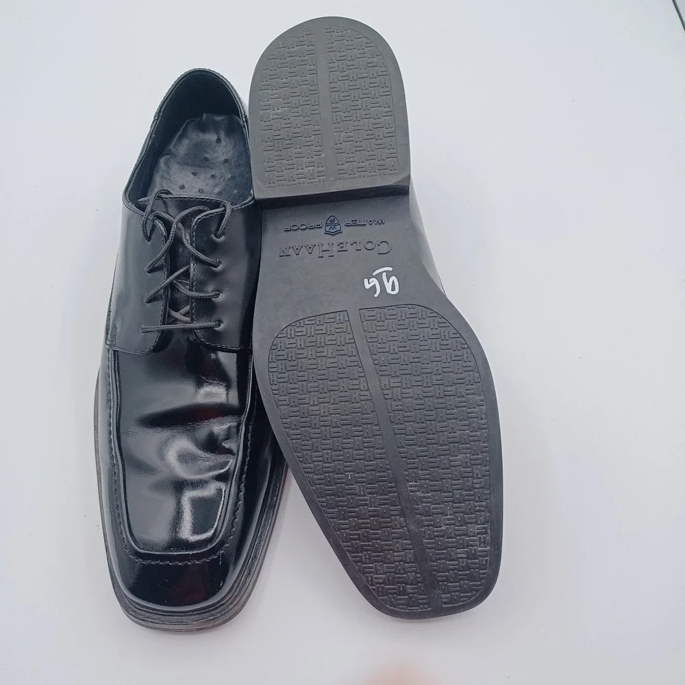 Cole Haan Waterproof Oxford Mens‎ 9.5 Black Good Square Toe Leather C02898