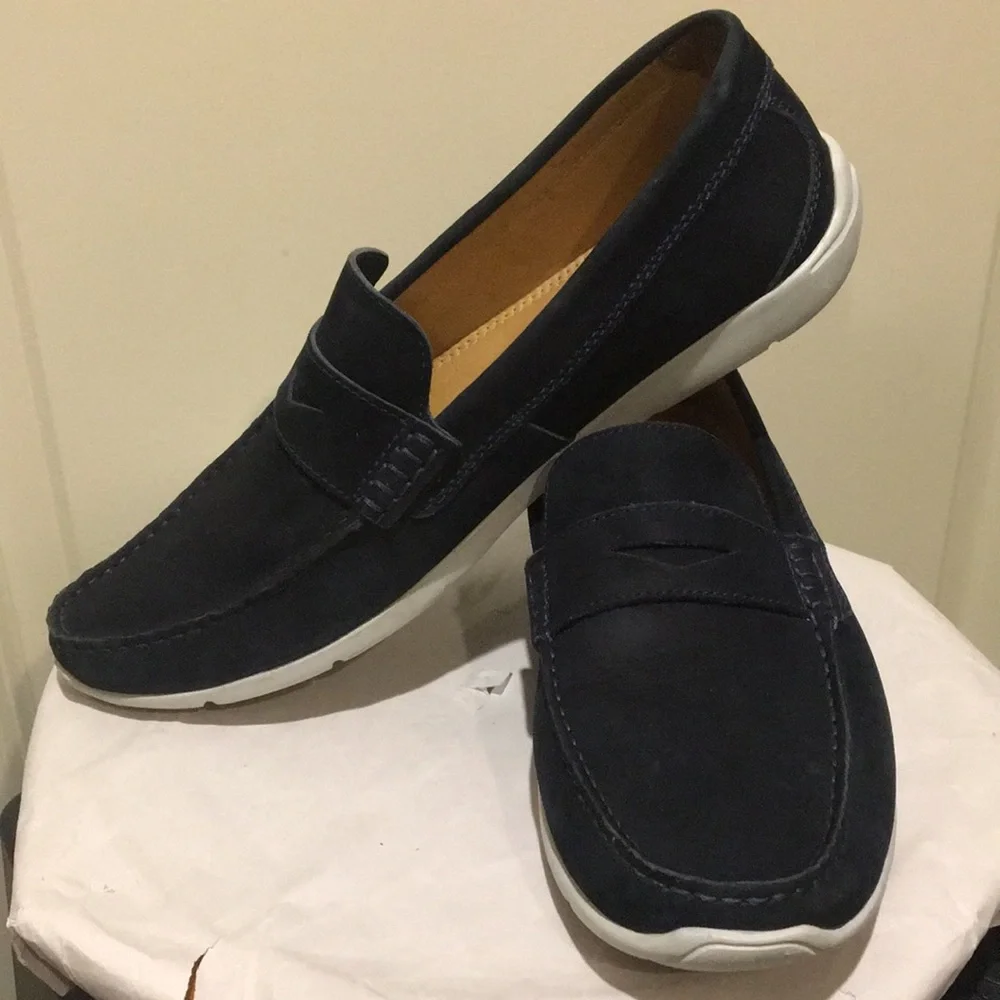 Mercanti Fiorentini mens Navy Suede slip on Loafers made in Brazil size 10