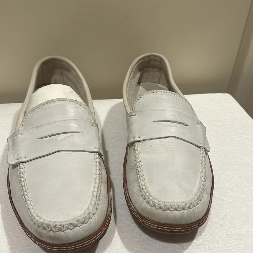 David Spencer men leather slip on loafers detail braided stitching size 9 white