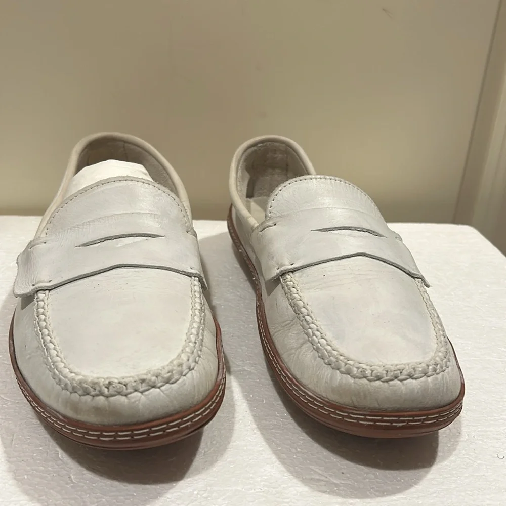 David Spencer men leather slip on loafers detail braided stitching size 9 white