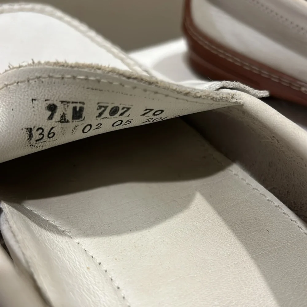 David Spencer men leather slip on loafers detail braided stitching size 9 white