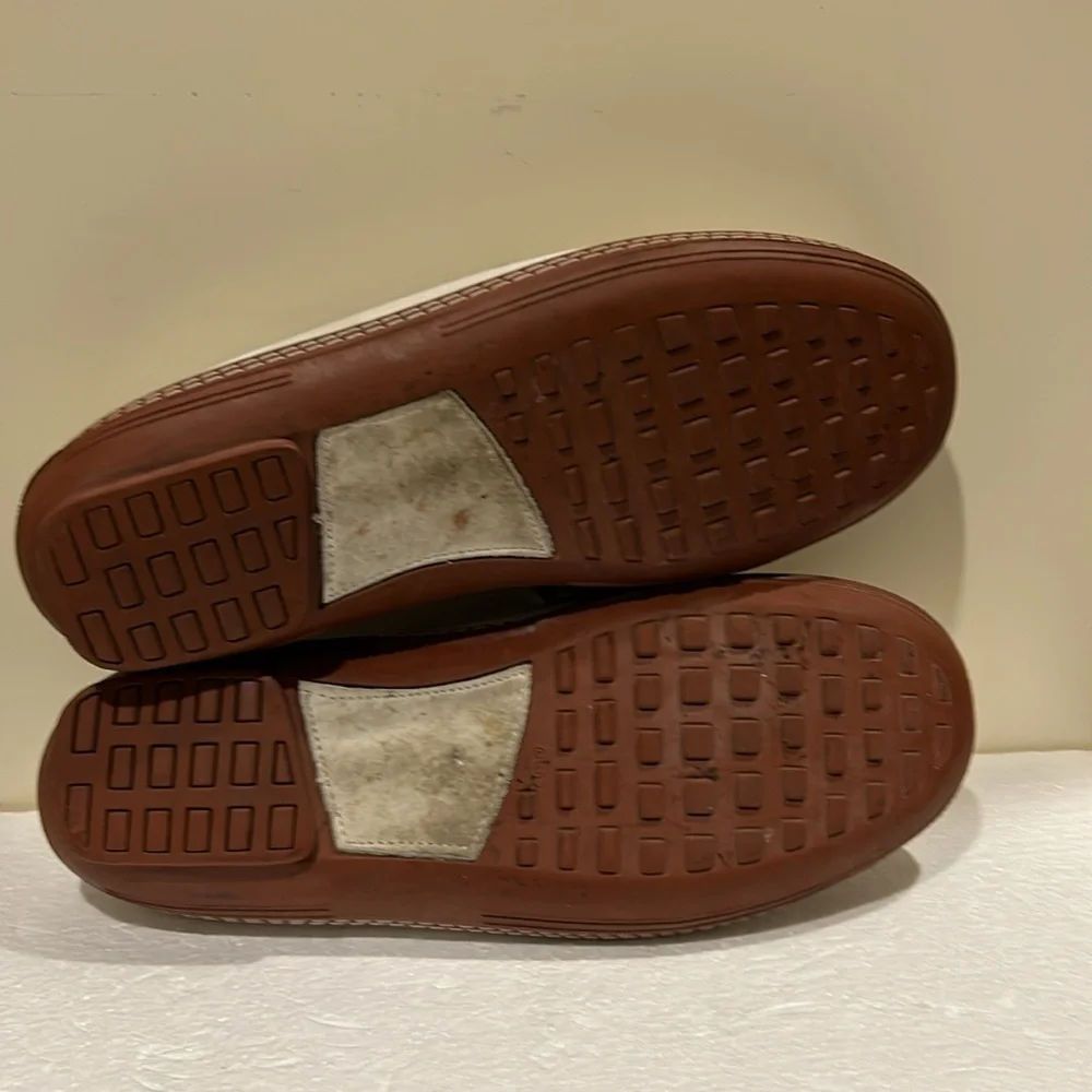 David Spencer men leather slip on loafers detail braided stitching size 9 white