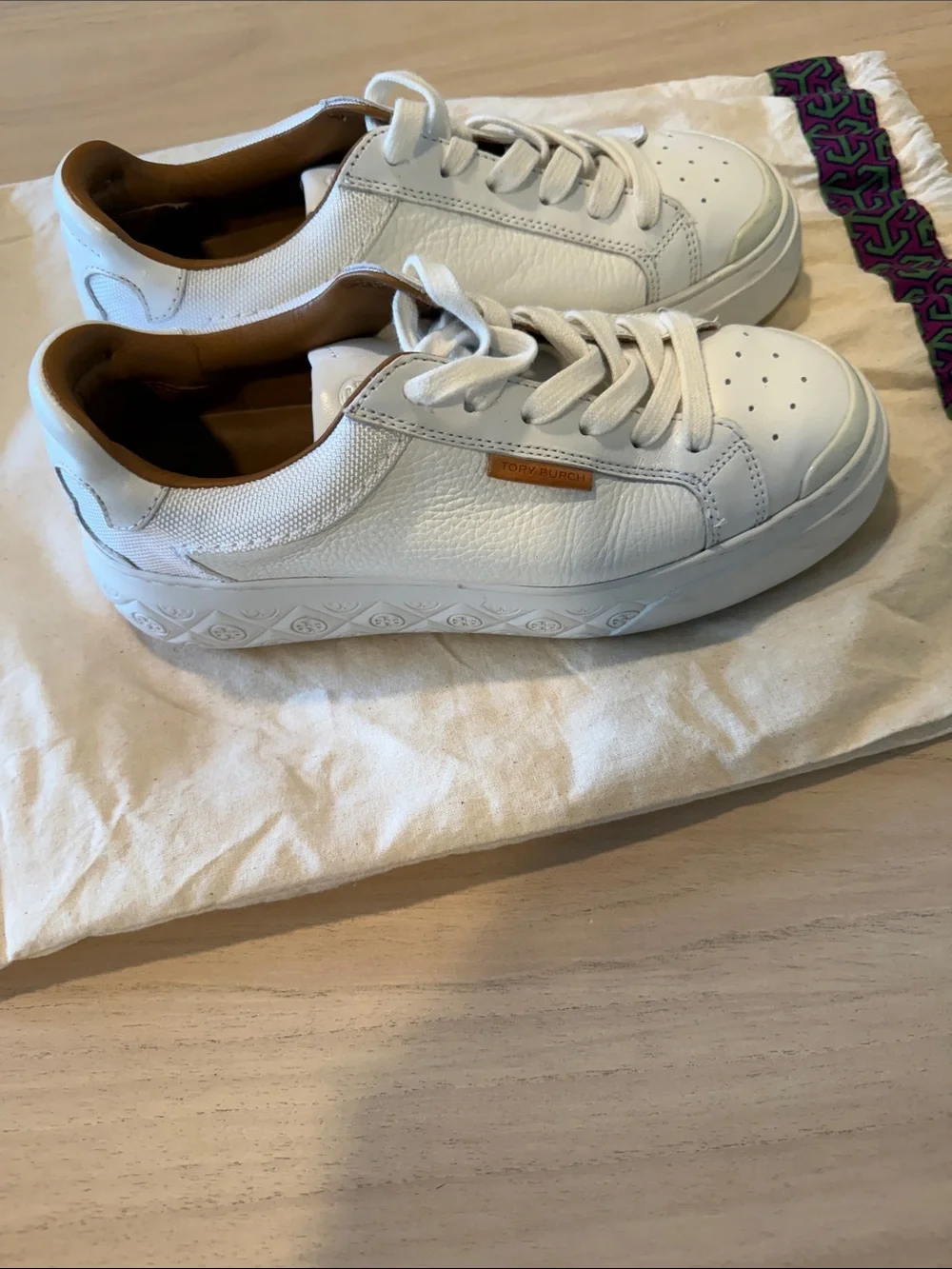 Tory Burch Ladybug Platform Sneakers White Leather Women’s Size 7