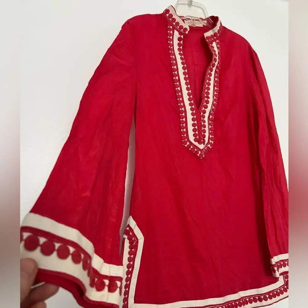 Tory Burch Long Sleeve Cotton Tunic in Carnival Red