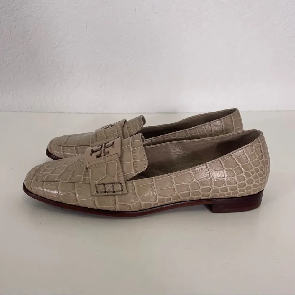 Tory Burch Bone Colored Animal‎ Print Textured Leather Loafers Women’s 6.5