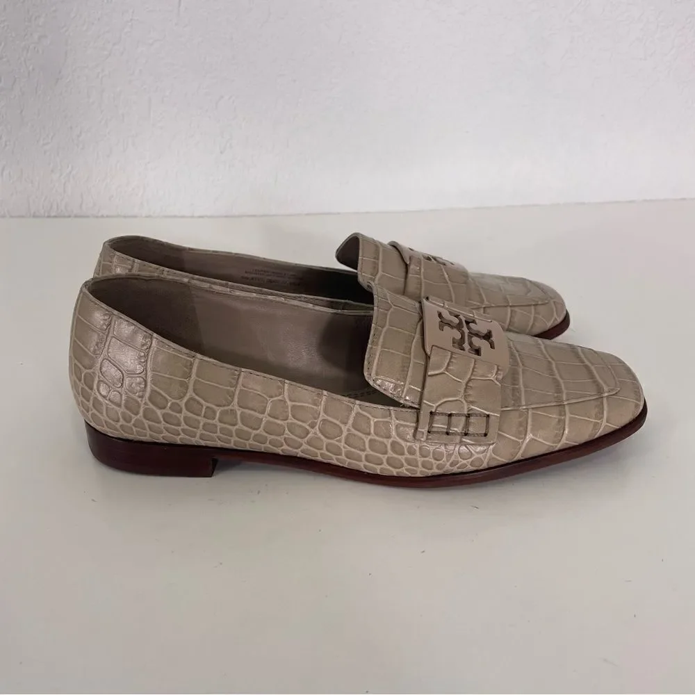 Tory Burch Bone Colored Animal‎ Print Textured Leather Loafers Women’s 6.5