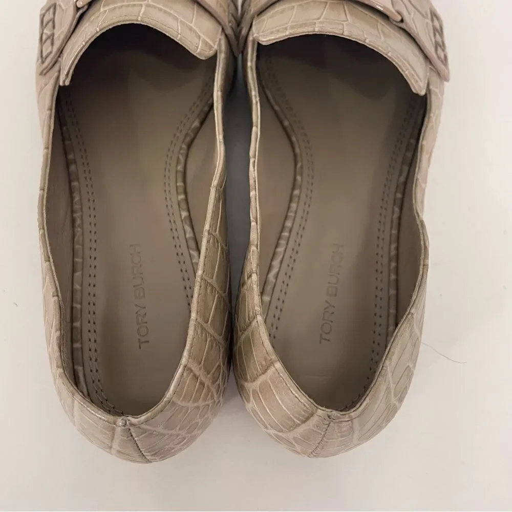 Tory Burch Bone Colored Animal‎ Print Textured Leather Loafers Women’s 6.5