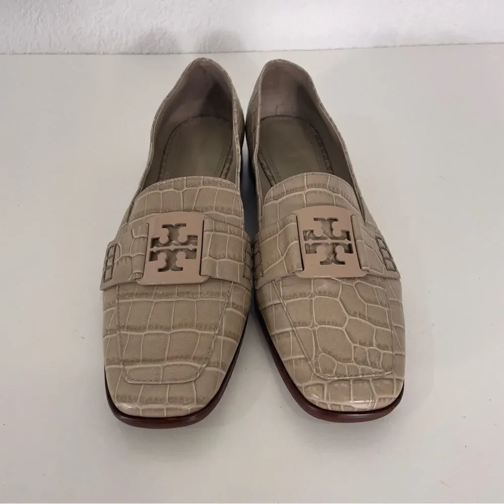 Tory Burch Bone Colored Animal‎ Print Textured Leather Loafers Women’s 6.5