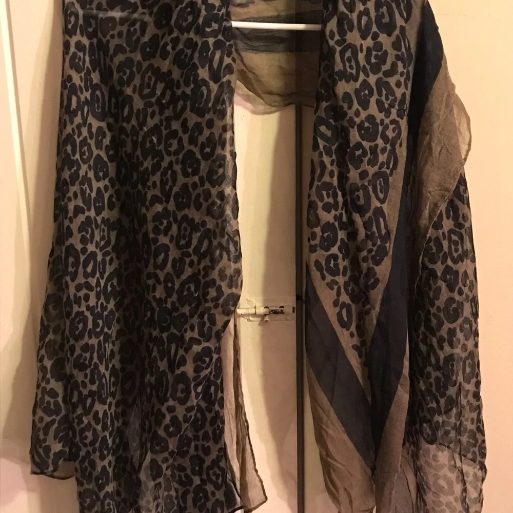 Boutique Leopard Print Lightweight Blue and Brown Scarf