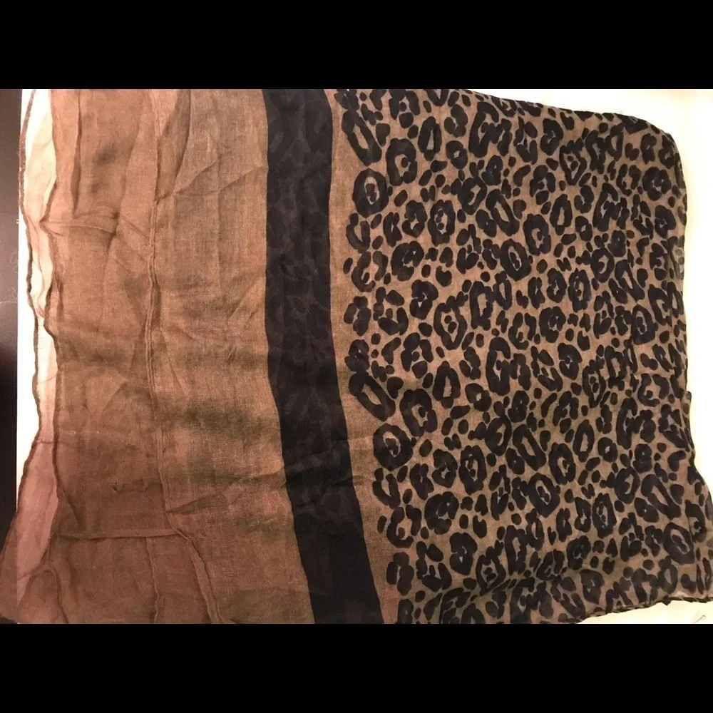Boutique Leopard Print Lightweight Blue and Brown Scarf