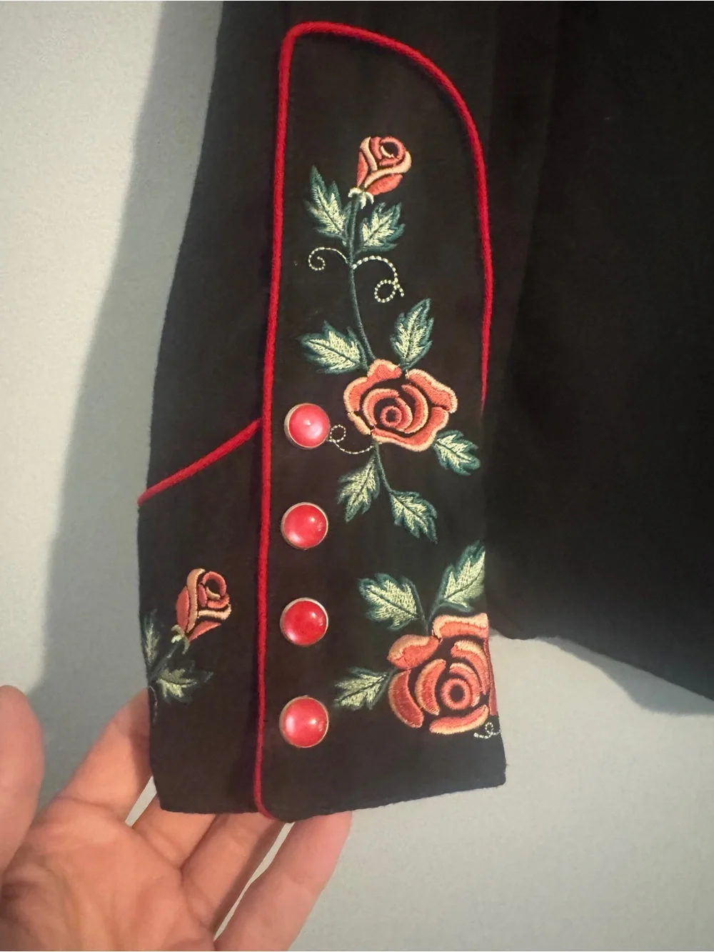 Scully Black Western Button-Down Shirt with Red Rose Embroidery- Large