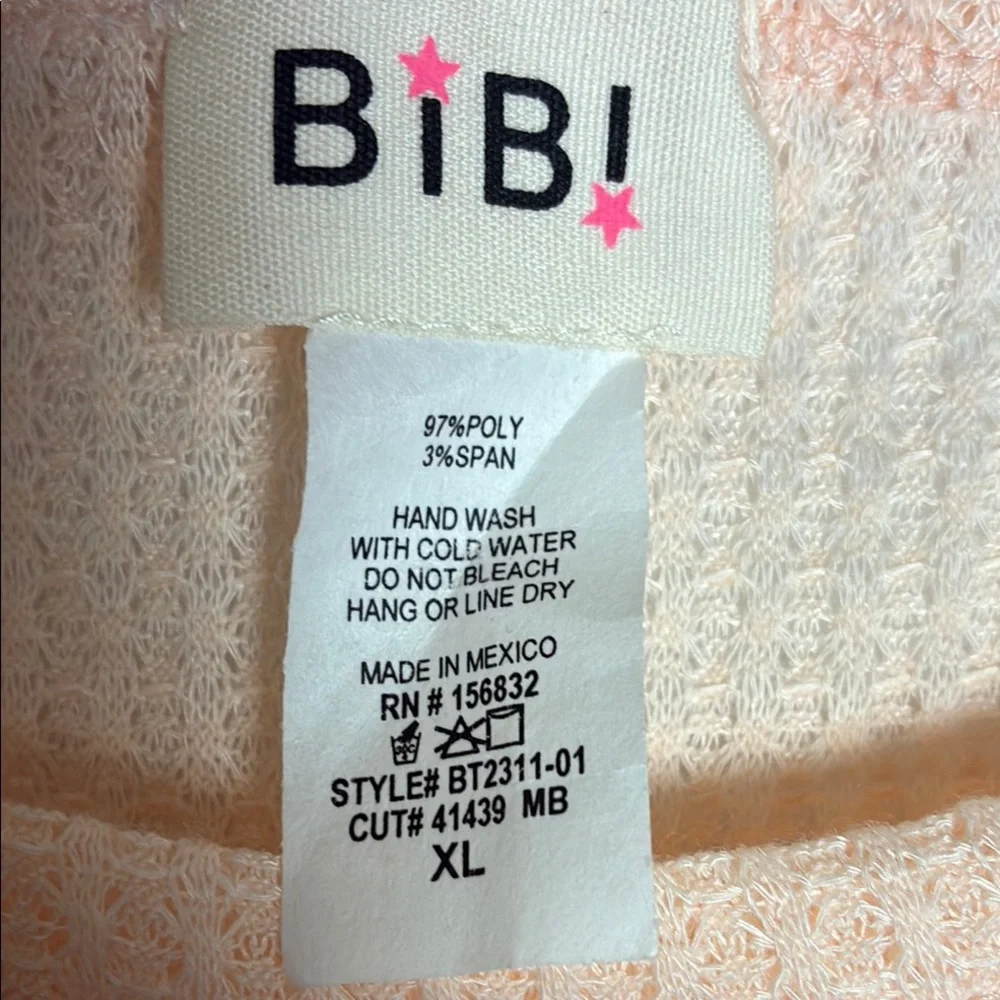 BiBi Soft Peach Lace Accent Blouse - Waffle Knit