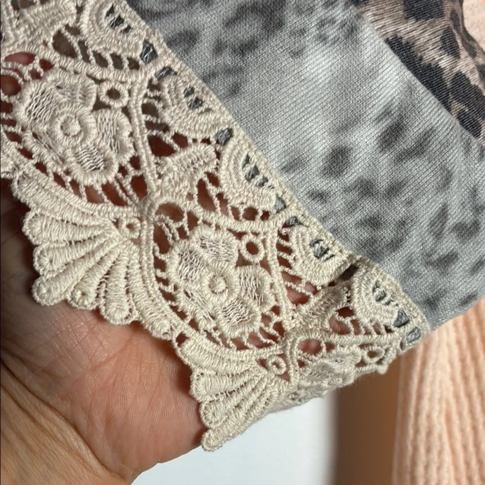 BiBi Soft Peach Lace Accent Blouse - Waffle Knit