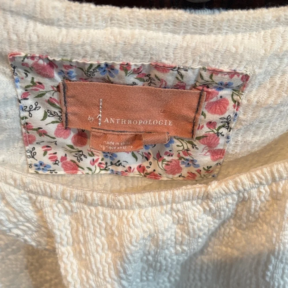 Anthropologie Cream Ruffled Blouse size M