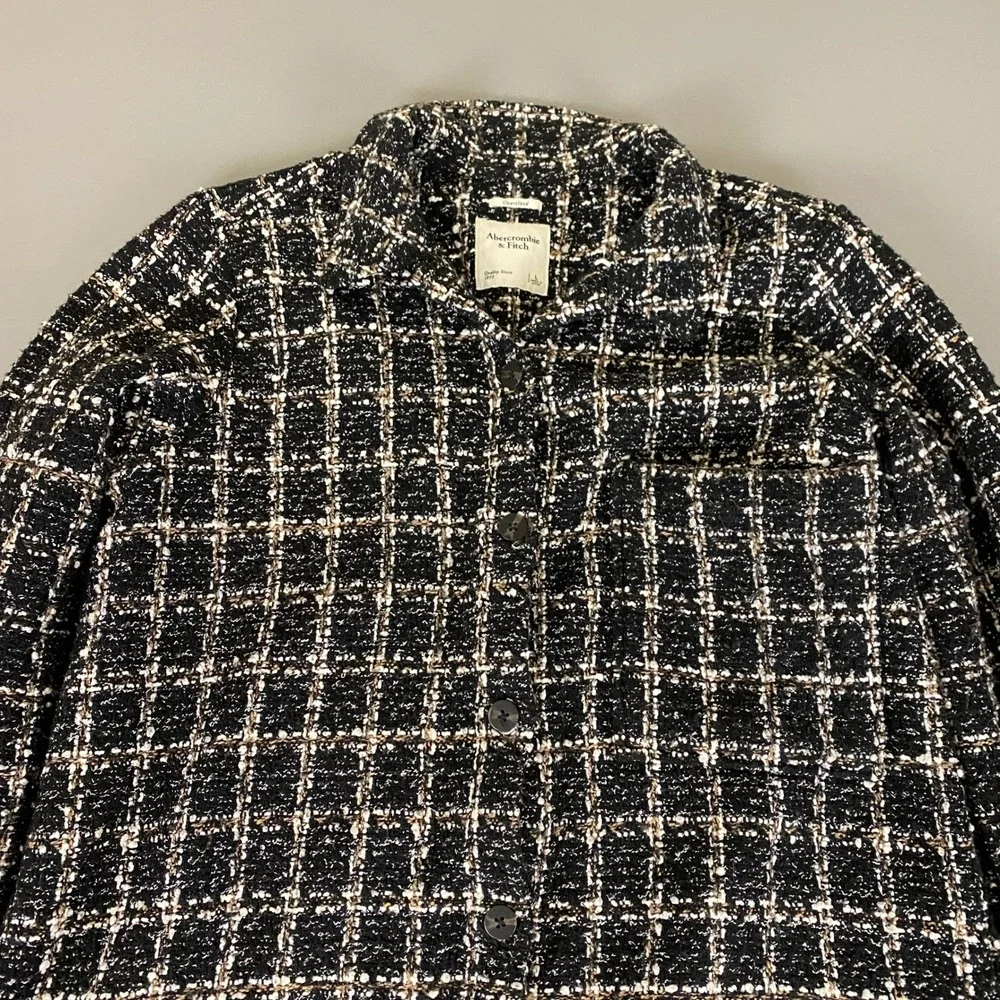Abercrombie Fitch Tweed Jacket Women's Large Oversized‎ Black White Plaid