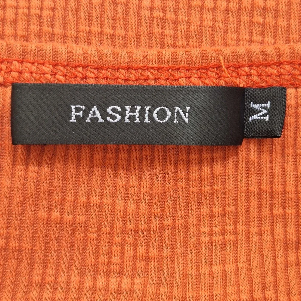 Fashion Womens Burnt Orange Ribbed Henley Short Sleeve Top Size Medium Rust