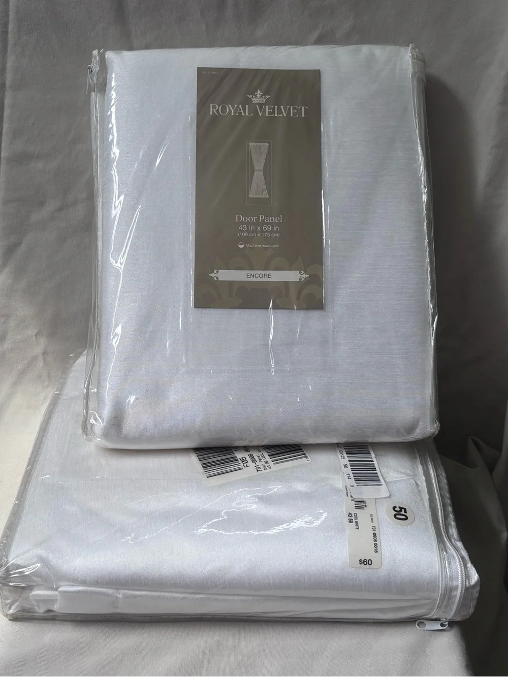Royal Velvet Encore White Door Panel Curtain 43”x69” set of two 2