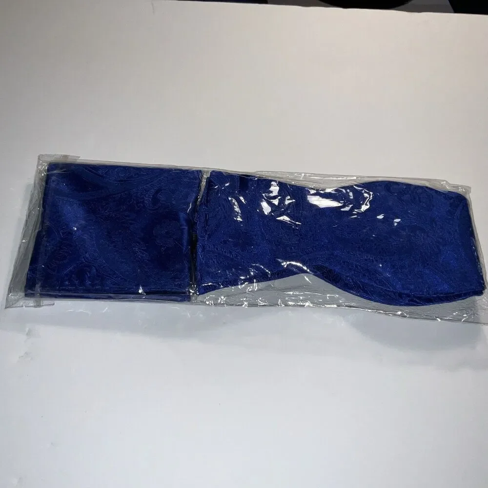 Hisdern Men Royal Blue BUTTERFLY Bow tie &Pocket Square Handkerchief Set New