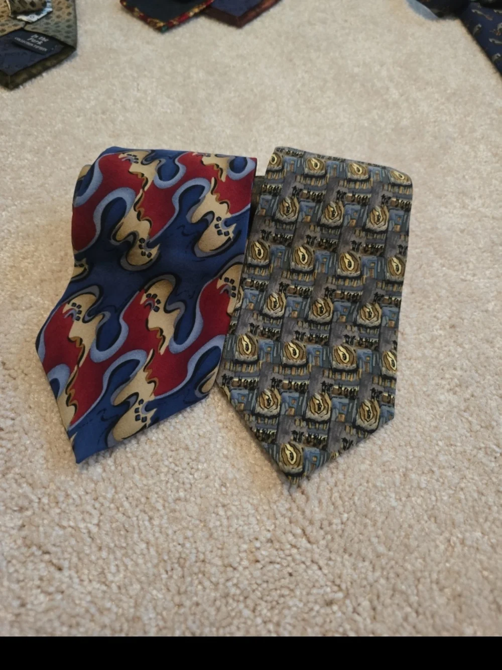 J. Garcia Multicolor Silk Tie Duo Featuring Blue, Red & Gold Accents