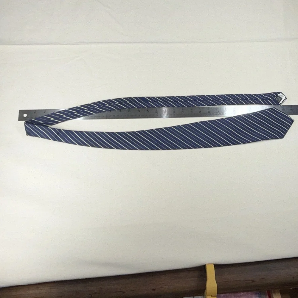 PRADA Men's Blue Yellow Striped Woven Silk Designer Tie with Logo Accent 60