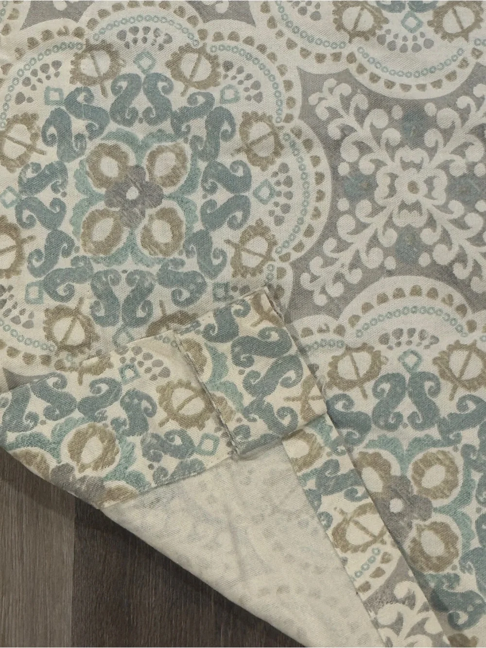 Waverly Cream, Gray, Soft Blue Curtain Panels w/ Medallions - 3 - 67”x50”