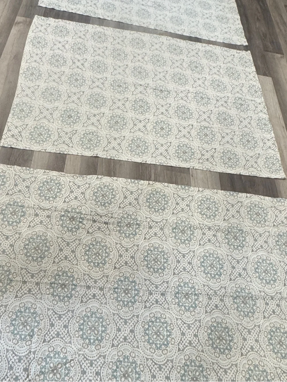 Waverly Cream, Gray, Soft Blue Curtain Panels w/ Medallions - 3 - 67”x50”