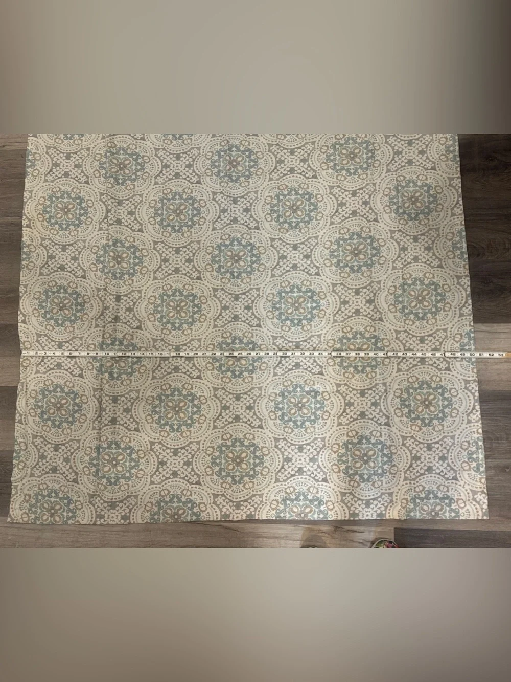 Waverly Cream, Gray, Soft Blue Curtain Panels w/ Medallions - 3 - 67”x50”