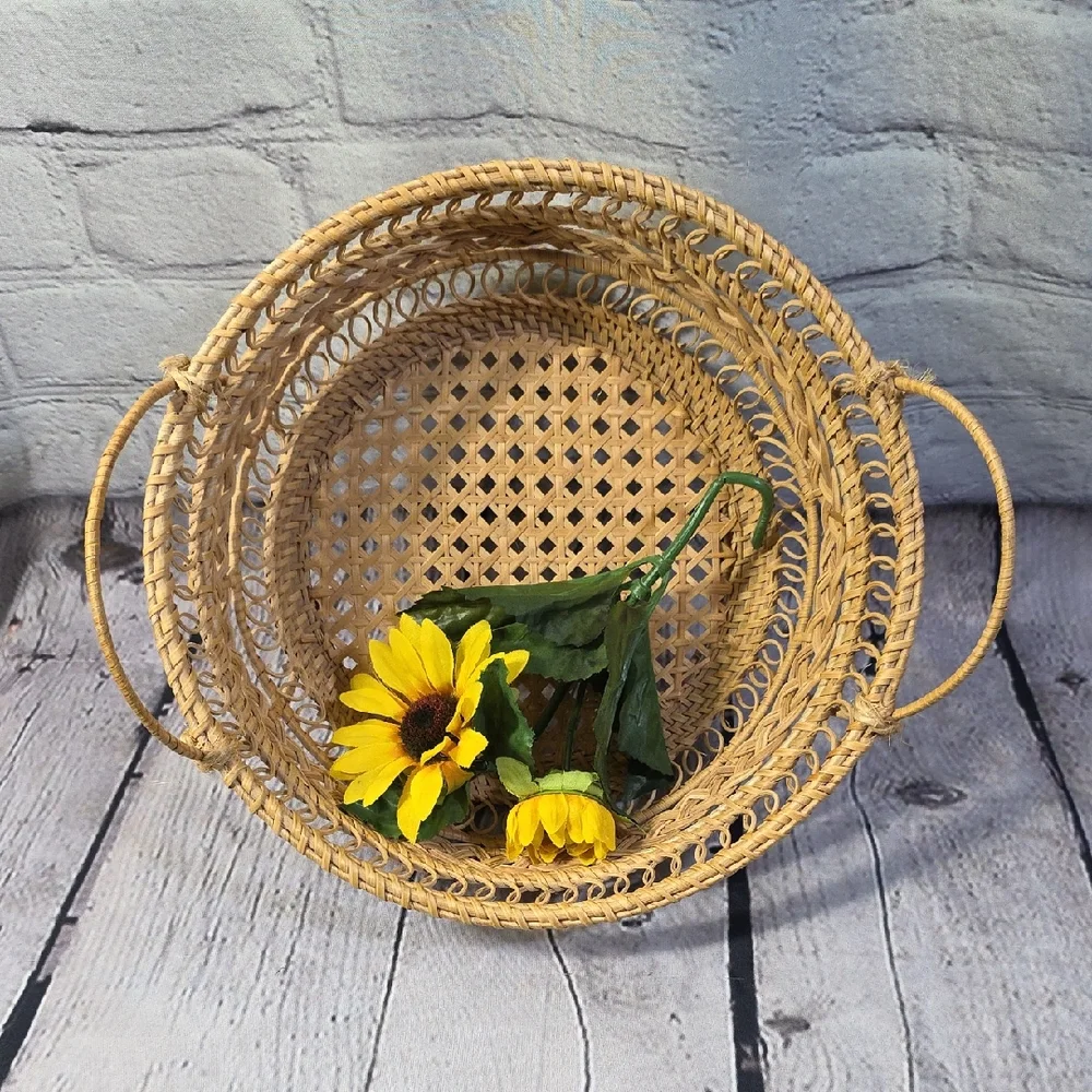 Artisan Handcrafted Sweetgrass Woven Basket - Natural Brown, Round