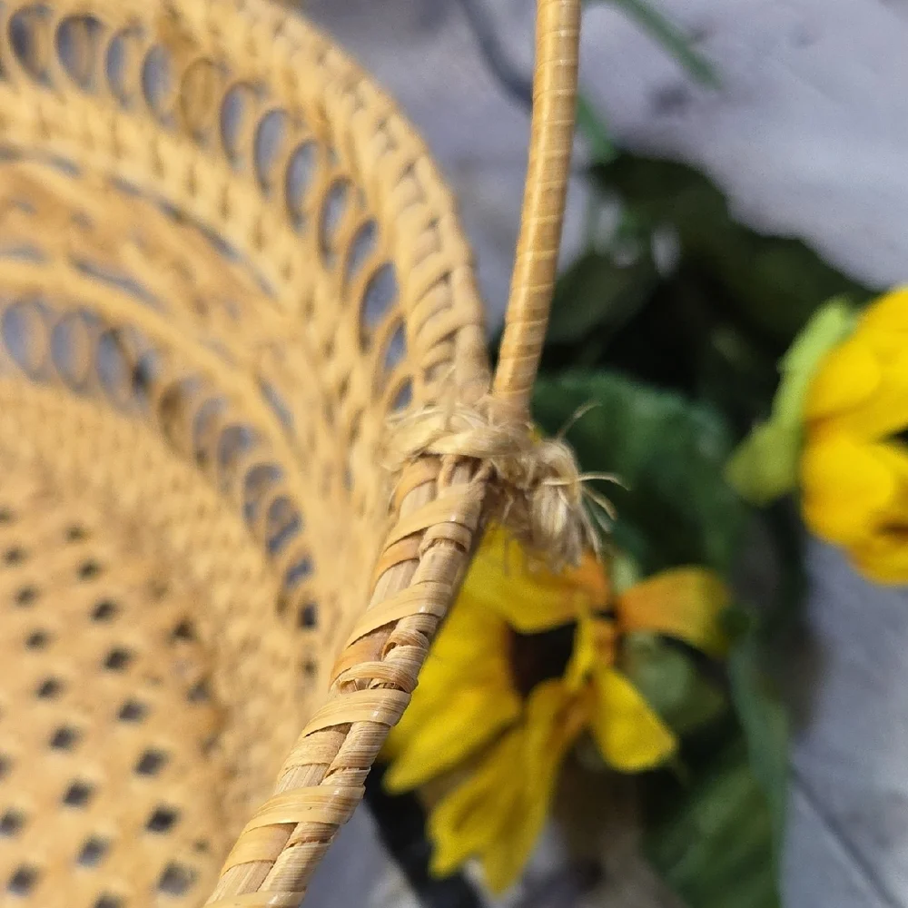 Artisan Handcrafted Sweetgrass Woven Basket - Natural Brown, Round