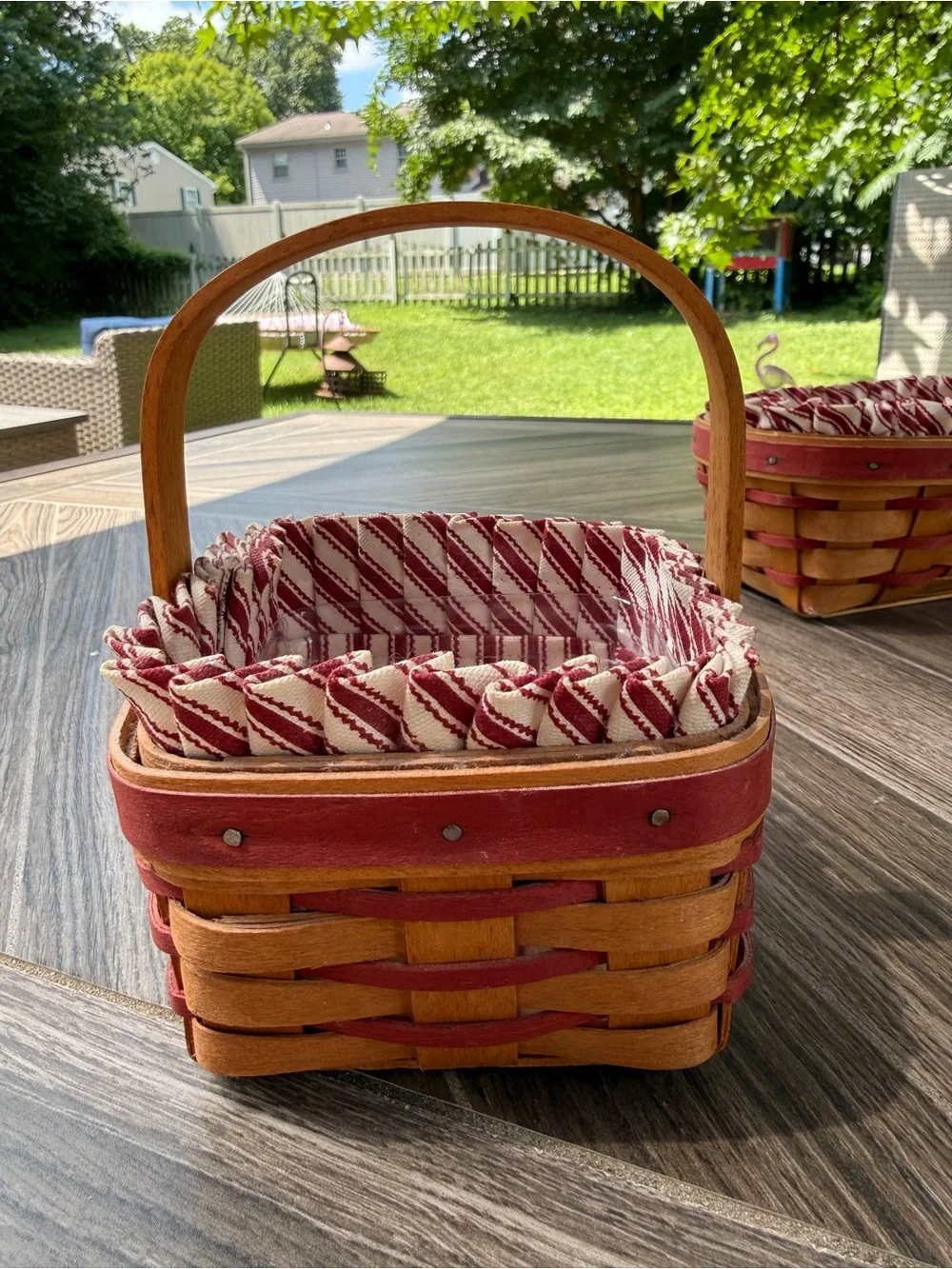 Longaberger Sweetheart Handwoven Basket Set with Striped Liners & Protectors