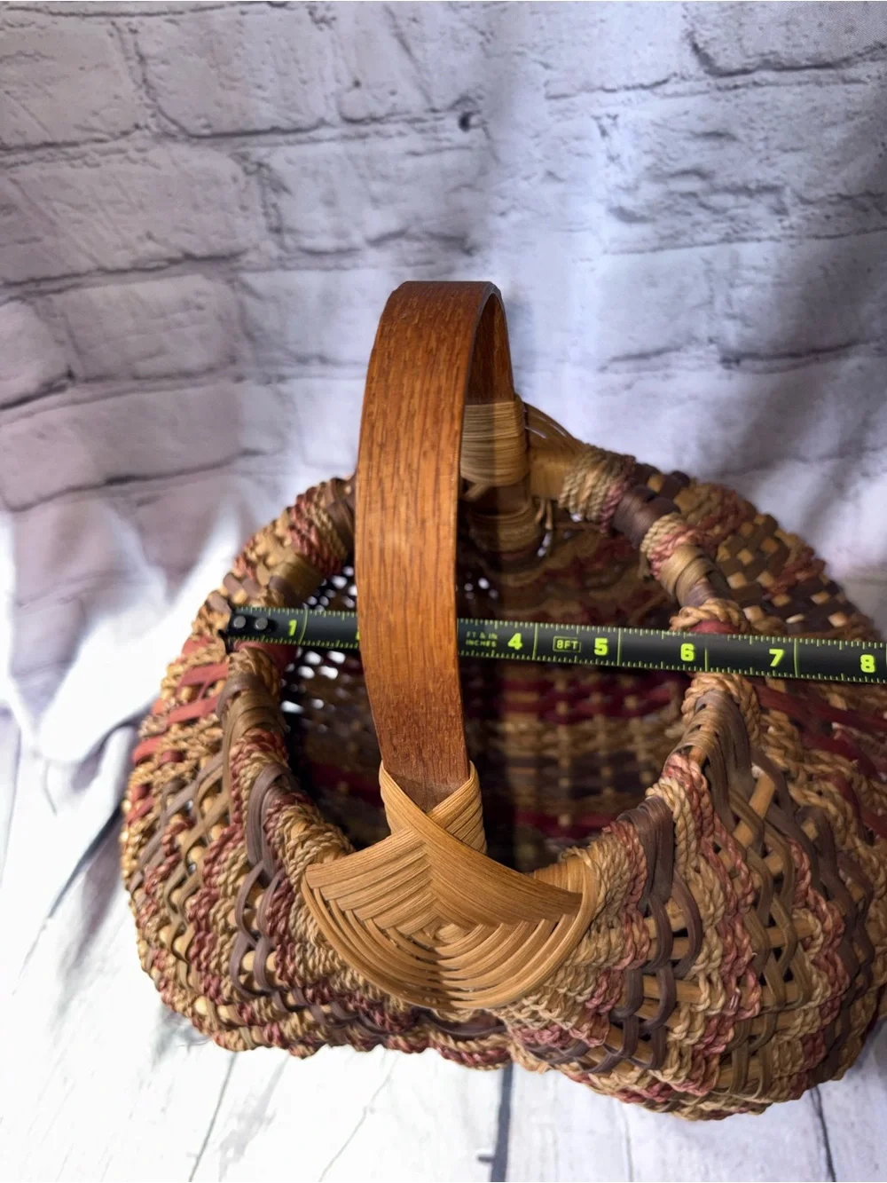 Harvest Egg Gathering Buttocks Butt Basket Bent Wood Handle Multicolored Vintage