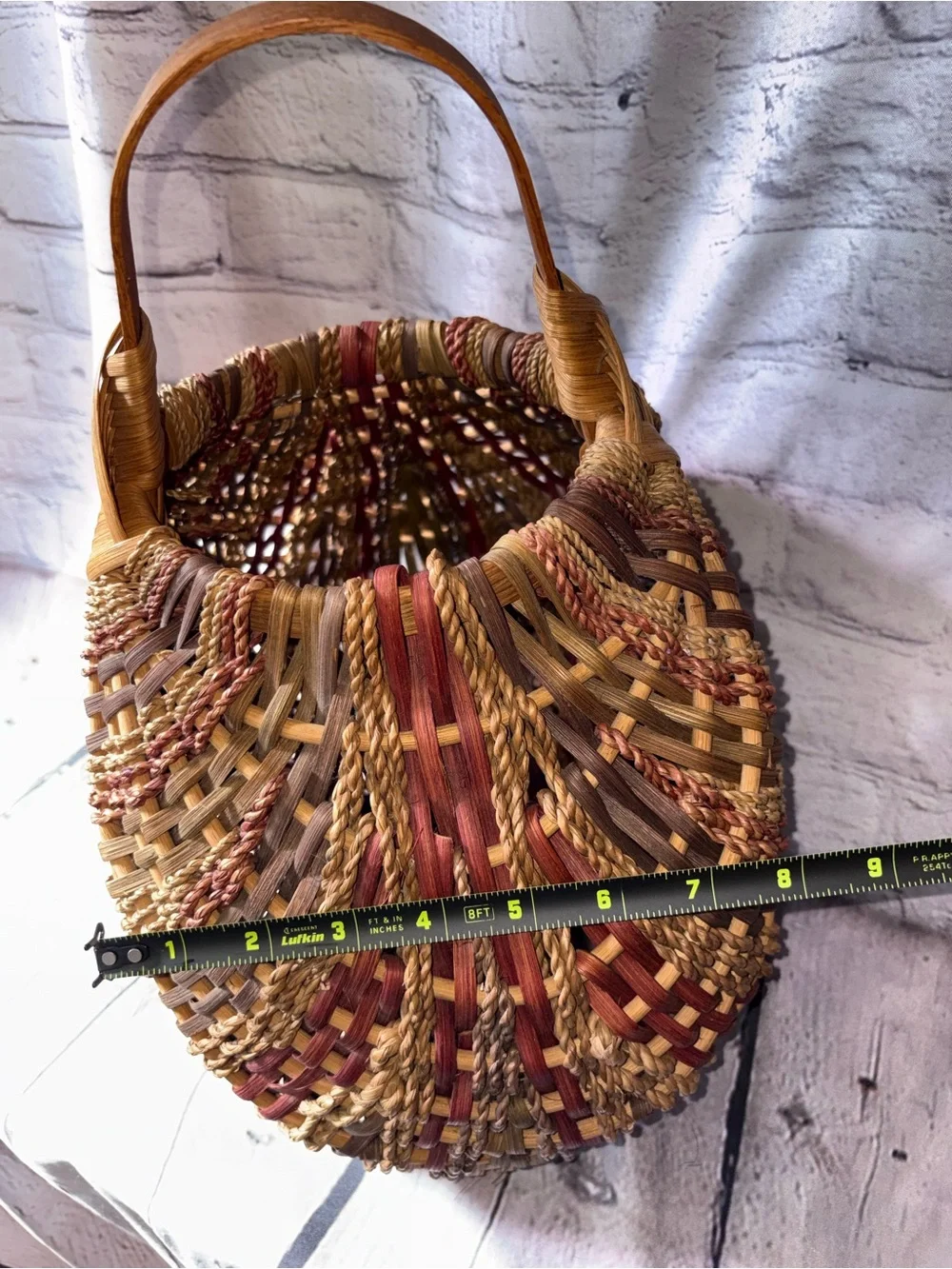 Harvest Egg Gathering Buttocks Butt Basket Bent Wood Handle Multicolored Vintage