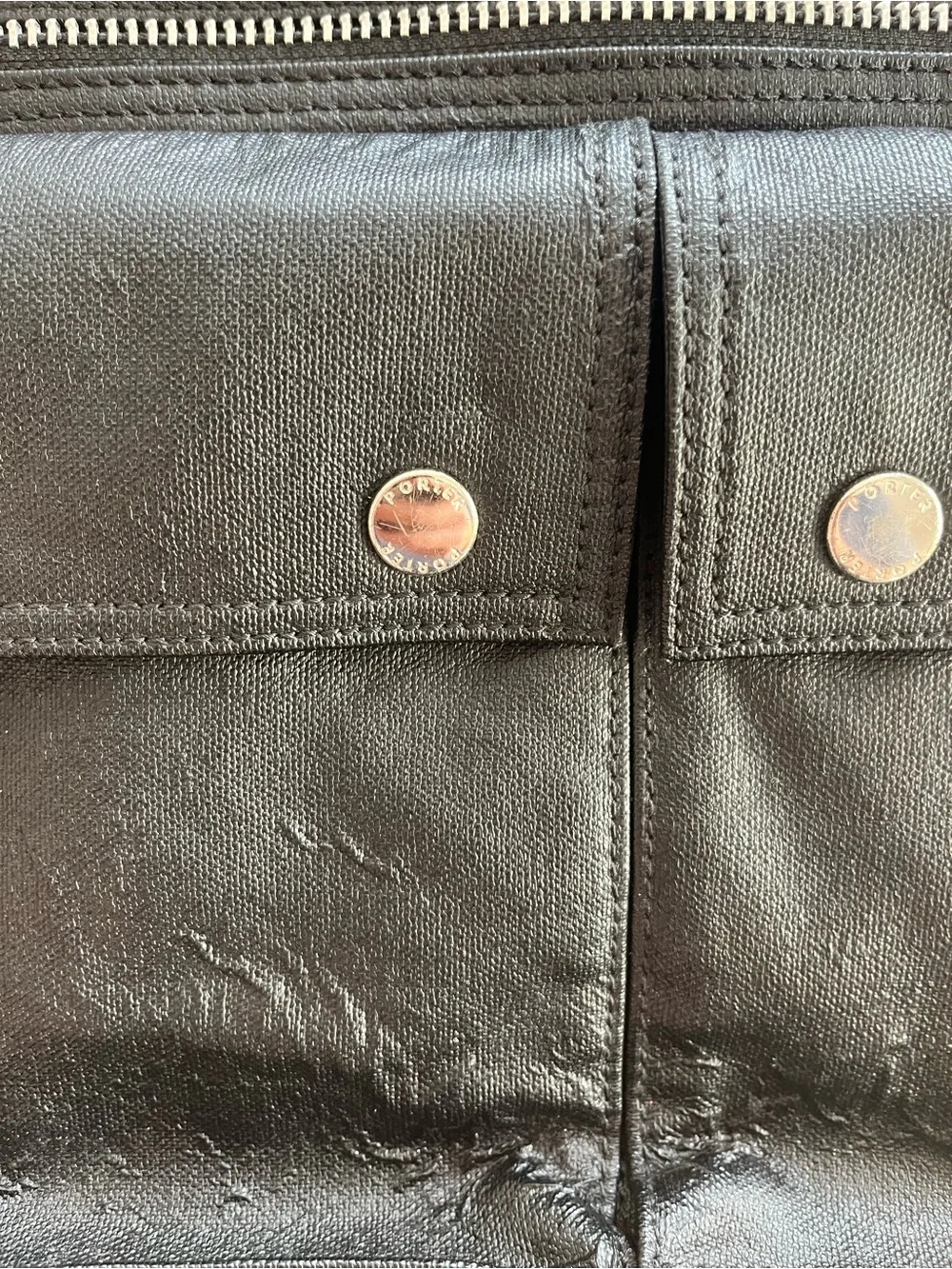 Porter International Black Leather Messenger Bag with Front Pockets