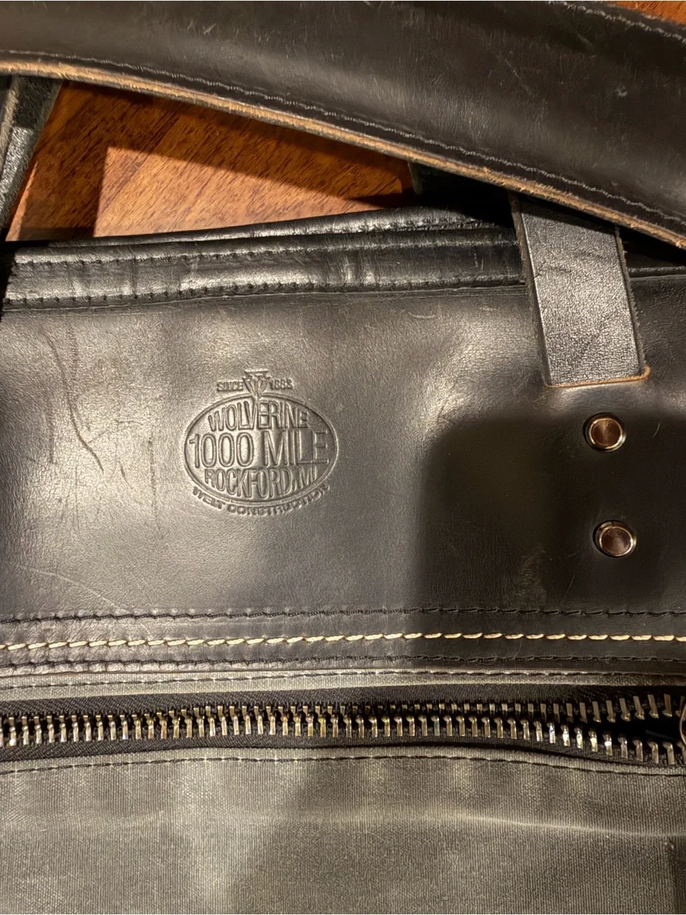 Wolverine Gray Canvas Messenger Bag with Black Leather Trim