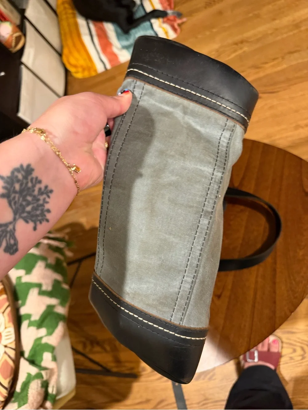 Wolverine Gray Canvas Messenger Bag with Black Leather Trim