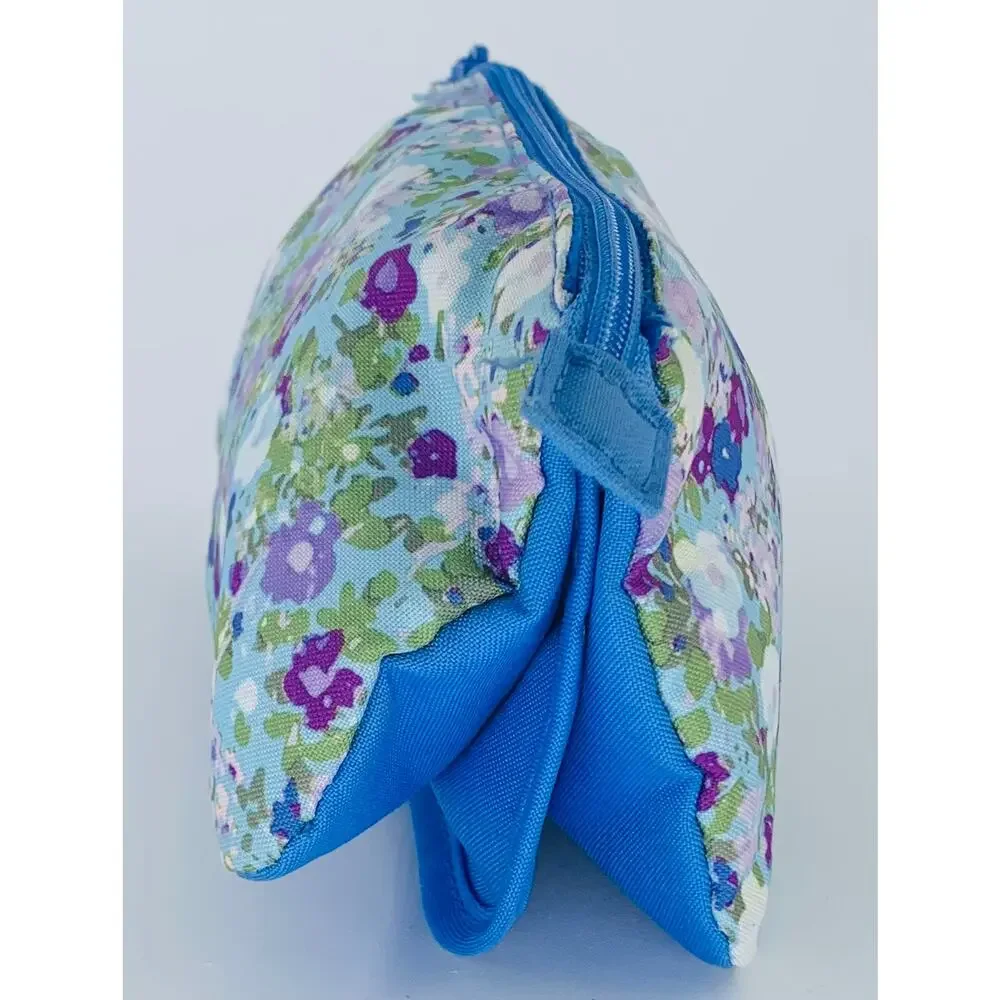 Makeup Bag Small Blue Floral 8.25 x 4.5 x 4