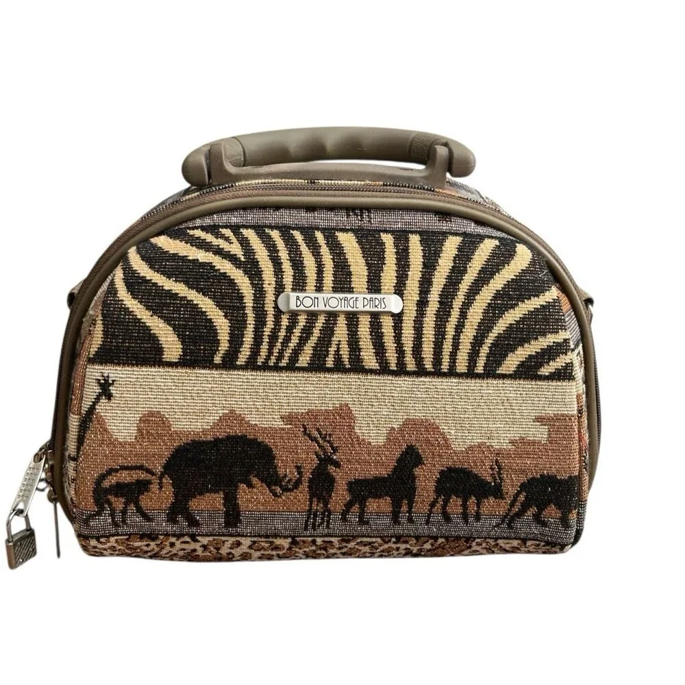 Bon Voyage Paris Travel Cosmetics Bag Animal Print Safari Tapestry