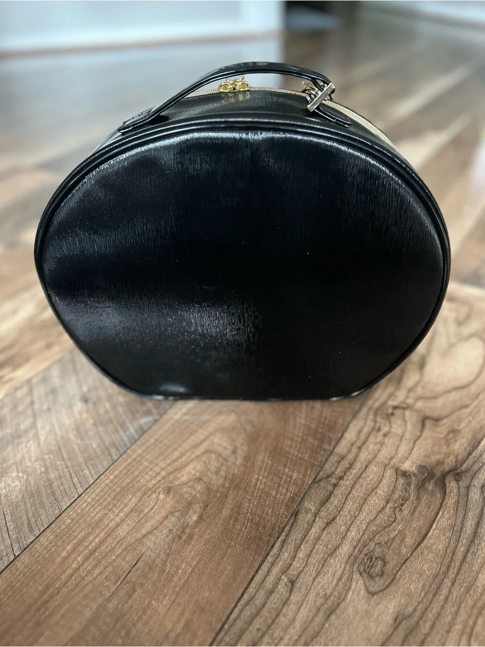 Lancôme Le Parisian Black Faux Leather Train Case Bag with Floral Tassel Charm