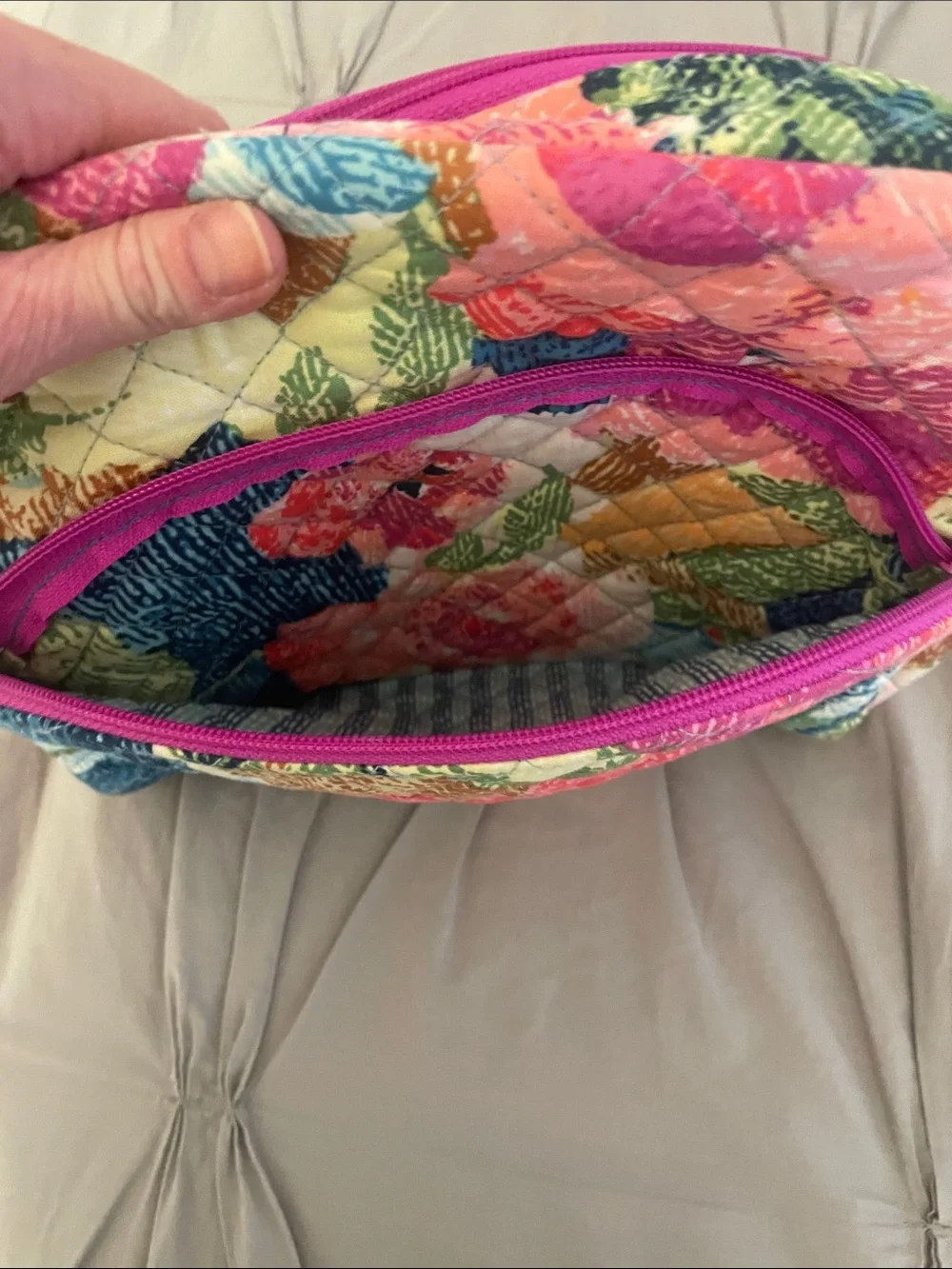 Vera Bradley Quilted Floral Cosmetic Pouch in Navy, Pink, Green & Coral
