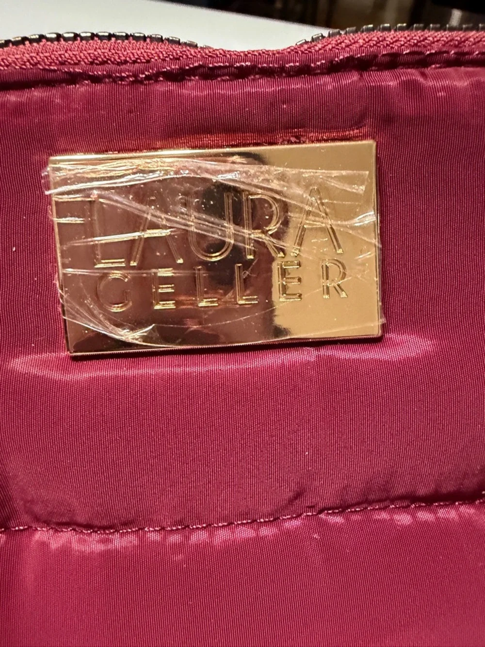Ted Baker Burgundy Quilted Cosmetic Pouch with Gold Hardware