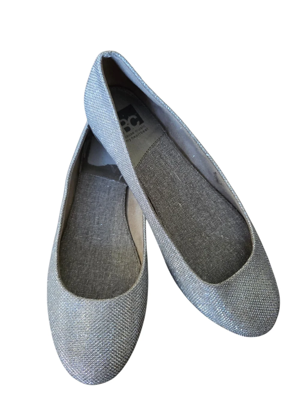 BC Footwear Glittery Pewter Slip-On Ballet Flats
