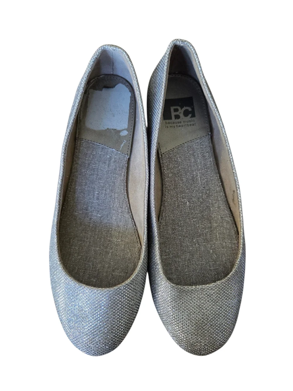 BC Footwear Glittery Pewter Slip-On Ballet Flats
