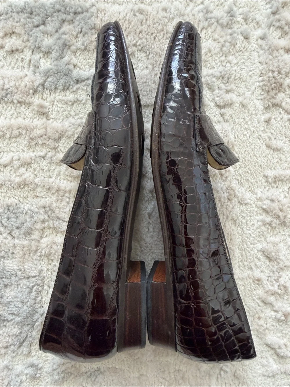 Beautiful Bally worn once  dark brown  Croc-Embossed Leather Loafers- impeccable