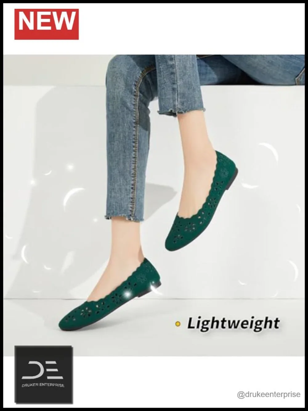 Women's Mesh Ballet Flats with Flower Eyelets - Comfortable Slip On Walking