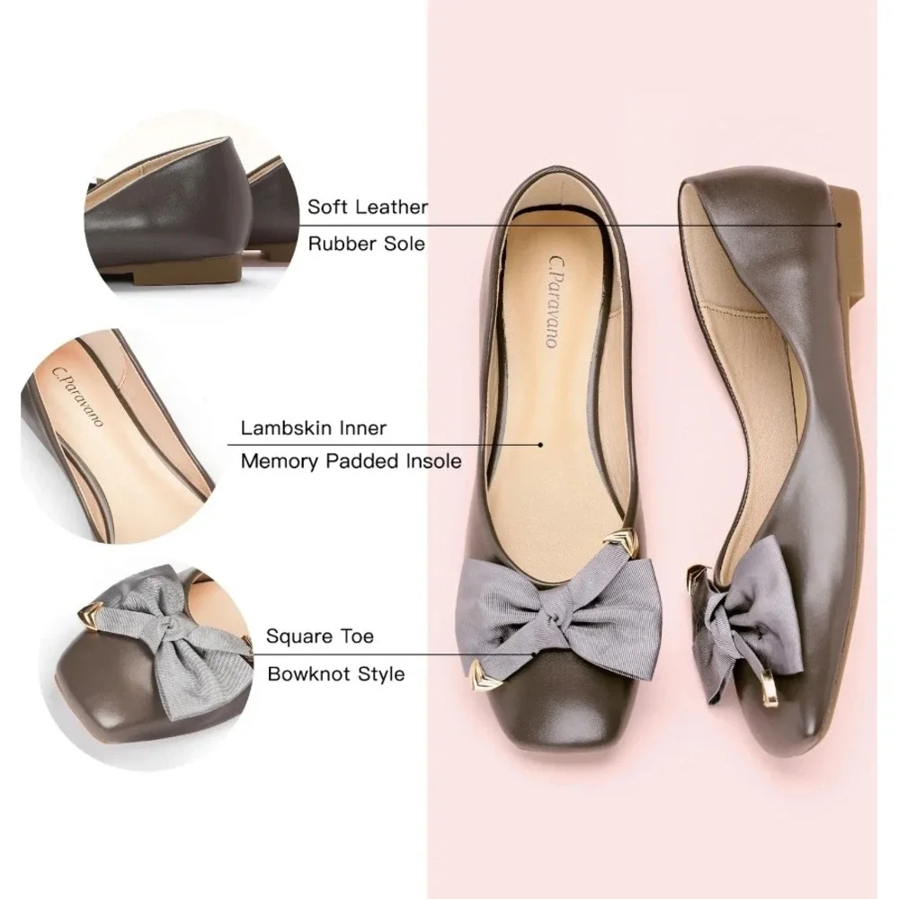 C.Paravano Metallic Bow Ballerina Ballet Flats Grey Bow Womens 42 11 New