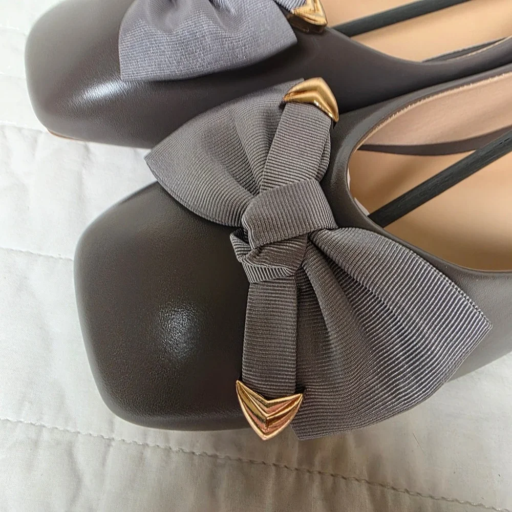 C.Paravano Metallic Bow Ballerina Ballet Flats Grey Bow Womens 42 11 New